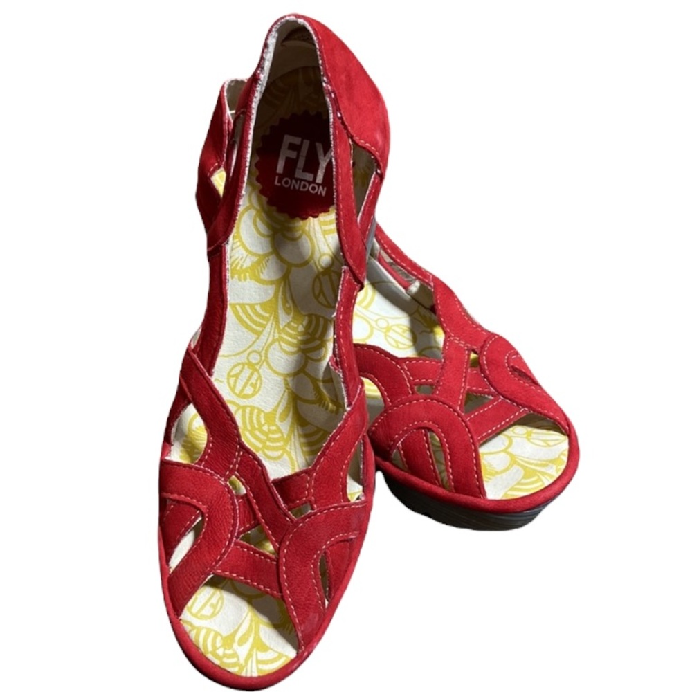 Fly London Red Suede Wedge Pumps Size EU 37
